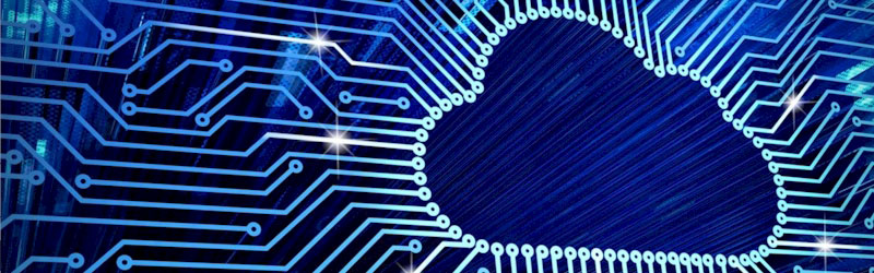 Digital illustration of a cloud shape integrated with circuit lines, symbolizing cloud computing and data backup solutions