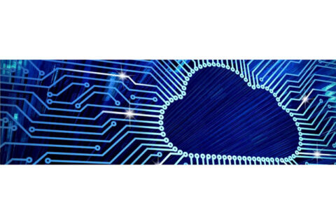 Digital illustration of a cloud shape integrated with circuit lines, symbolizing cloud computing and data backup solutions